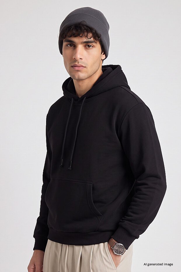 Siyah Standart Kalıp Basic Erkek Sweatshirt - 88513 - 4