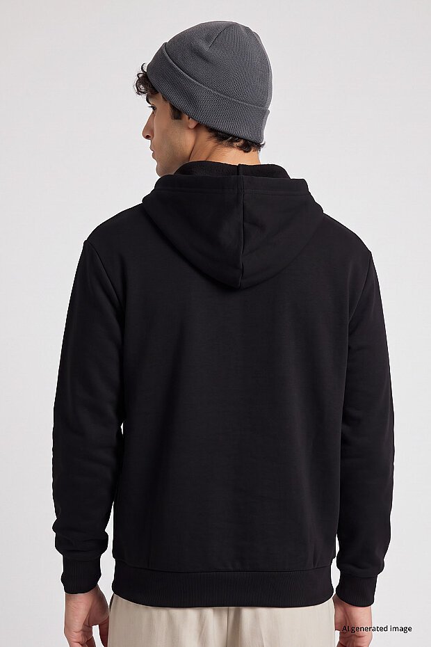 Siyah Standart Kalıp Basic Erkek Sweatshirt - 88513 - 5
