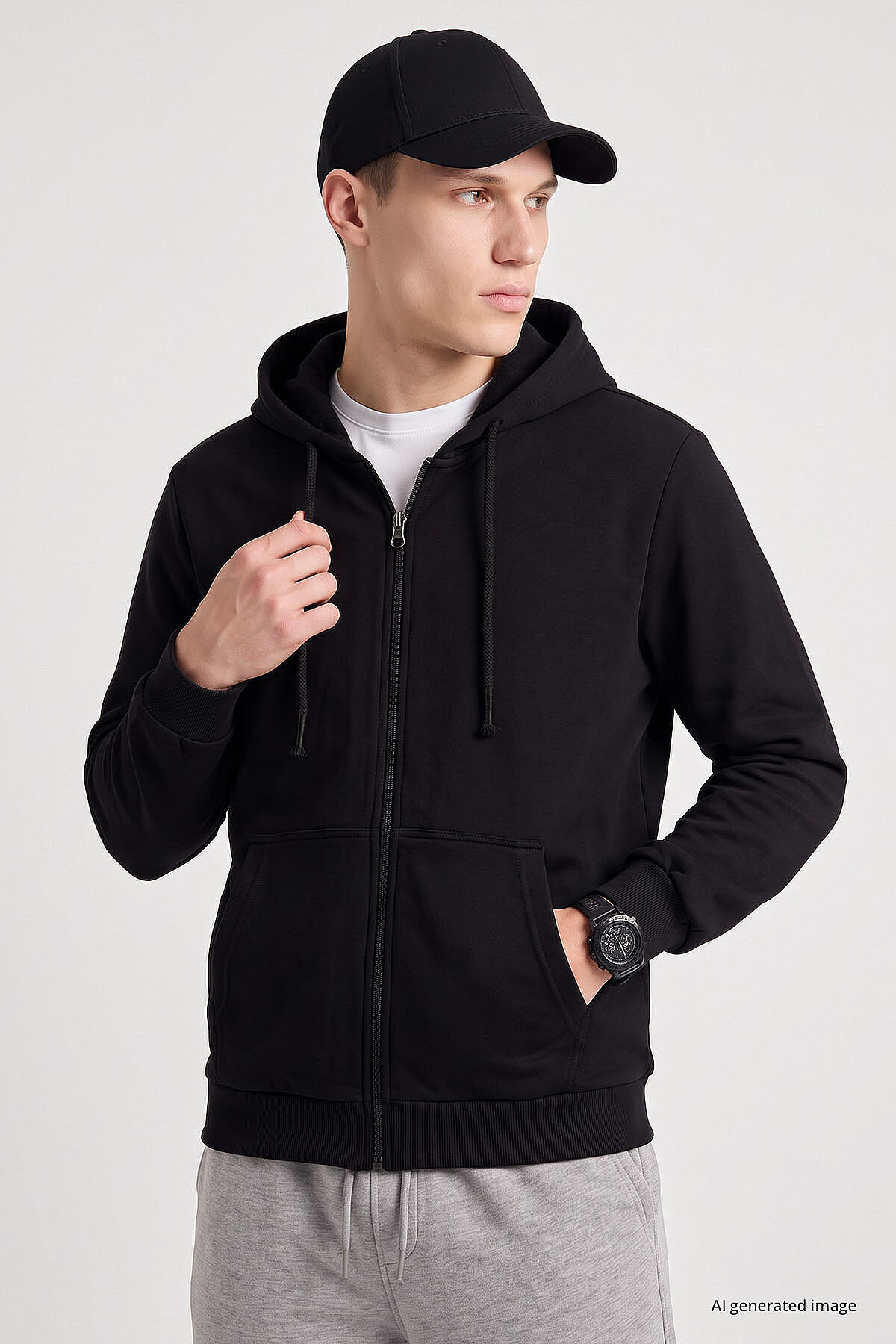 Siyah Standart Kalıp Basic Fermuarlı Erkek Sweatshirt - 88514 - TOMMYLIFE (1)