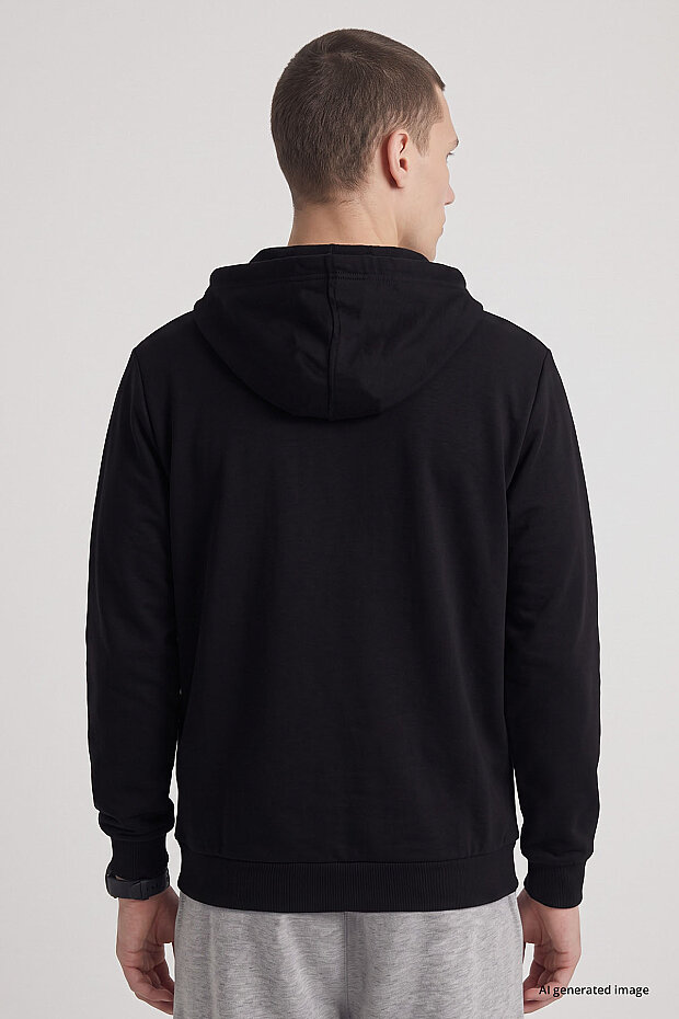 Siyah Standart Kalıp Basic Fermuarlı Erkek Sweatshirt - 88514 - 4