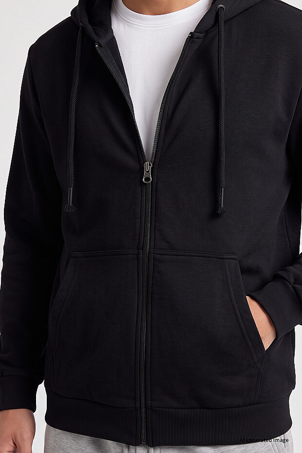 Siyah Standart Kalıp Basic Fermuarlı Erkek Sweatshirt - 88514 - 5