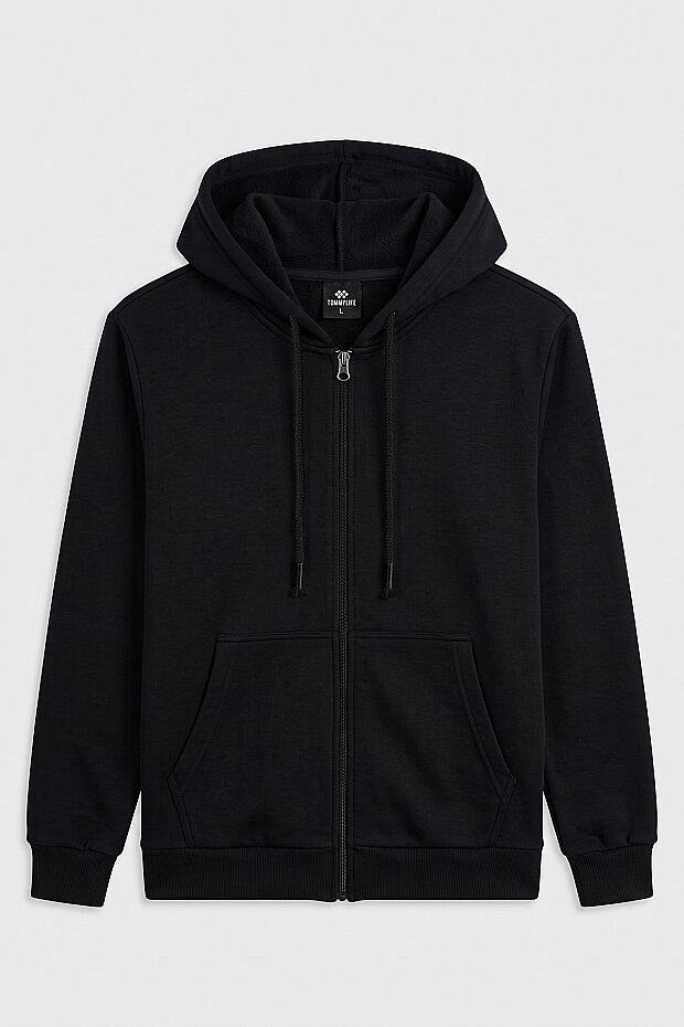 Siyah Standart Kalıp Basic Fermuarlı Erkek Sweatshirt - 88514 - 6
