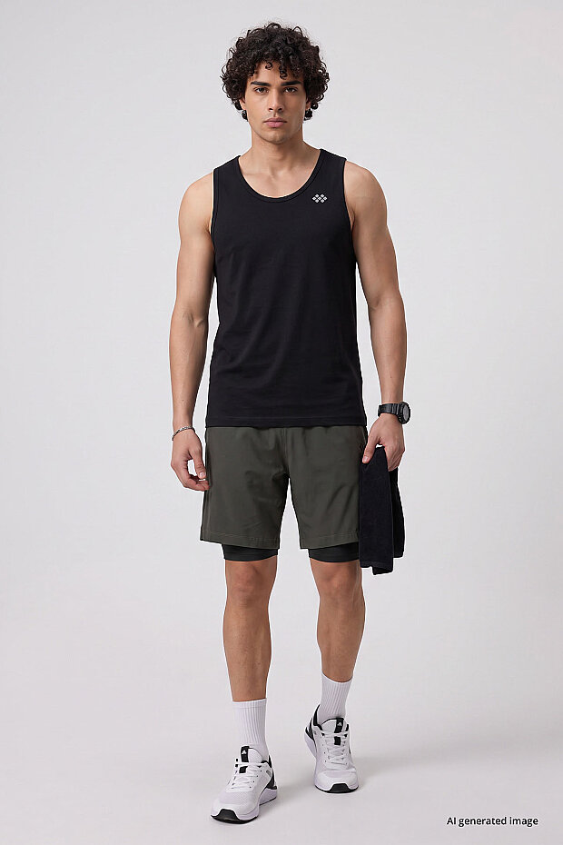 Siyah Standart Kalıp Basic Spor Performans Kolsuz Erkek Atlet - 88503 - 2