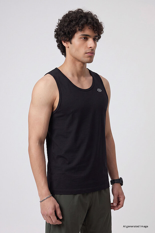 Siyah Standart Kalıp Basic Spor Performans Kolsuz Erkek Atlet - 88503 - 3