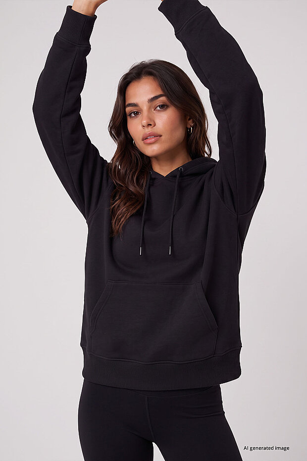 Siyah Standart Kapüşonlu Kanguru Cepli Basic Kadın Sweatshirt - 97321 - 4
