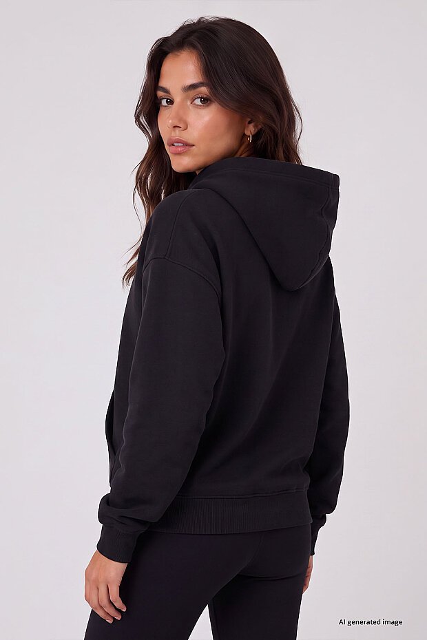 Siyah Standart Kapüşonlu Kanguru Cepli Basic Kadın Sweatshirt - 97321 - 6