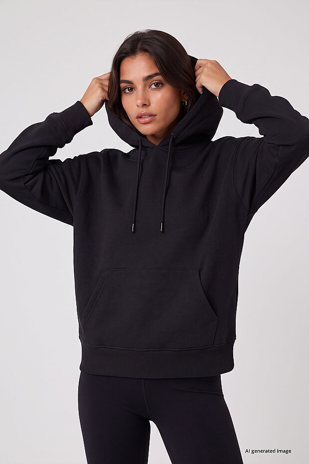 Siyah Standart Kapüşonlu Kanguru Cepli Basic Kadın Sweatshirt - 97321 - 7