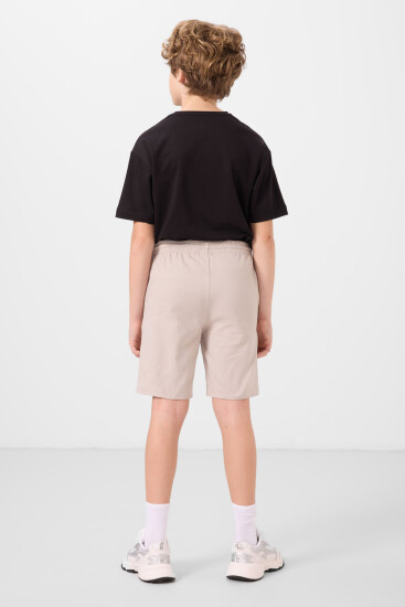 Siyah-Taş Pamuklu Oversize Fit Dokuma Hafif Esnek Chino Erkek Çocuk Şort Takım - 11277 - Thumbnail