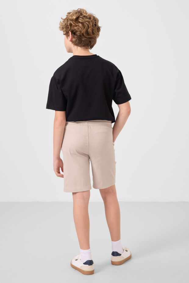 Siyah-Taş Pamuklu Oversize Fit Dokuma Hafif Esnek Chino Erkek Çocuk Şort Takım - 11276