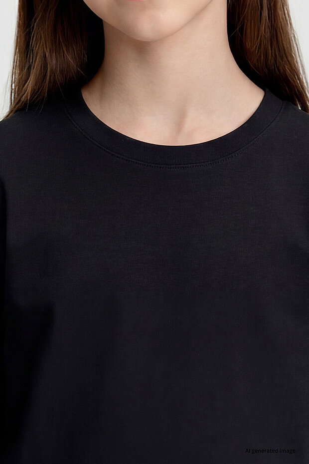 Siyah O Yaka Standart Fit Basic Uzun Kollu Unisex Çocuk T-Shirt - 11329 - 6