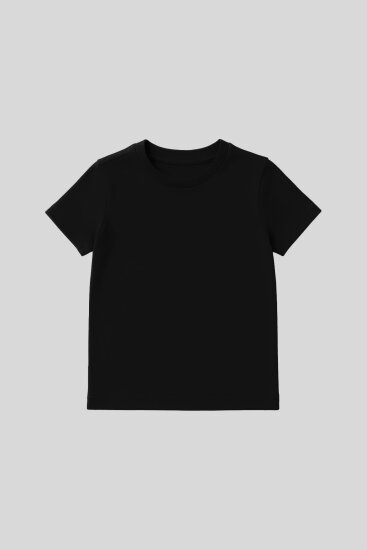 Siyah O Yaka Standart Fit Basic Unisex Çocuk T-Shirt - 11328 