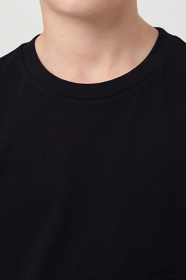Siyah O Yaka Standart Fit Basic Unisex Çocuk T-Shirt - 11328 - 3