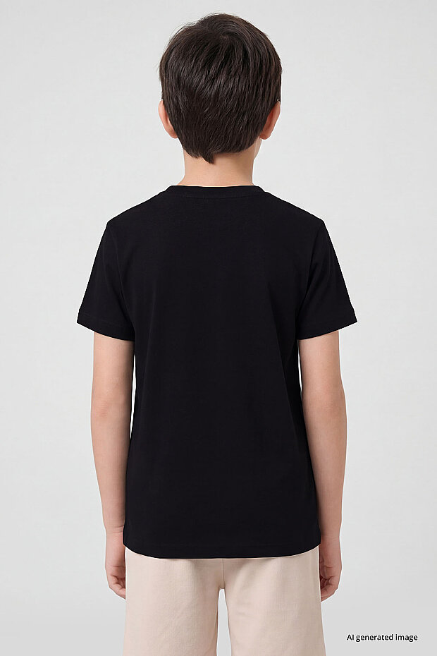 Siyah O Yaka Standart Fit Basic Unisex Çocuk T-Shirt - 11328 - 5