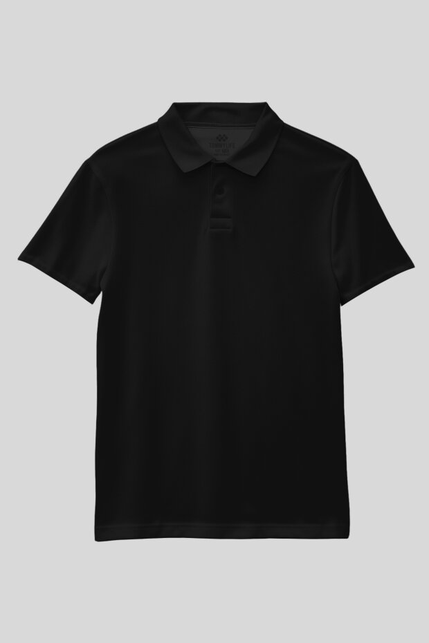 Siyah Polo Yaka Standart Fit Basic Unisex Çocuk T-Shirt - 11330 - 1