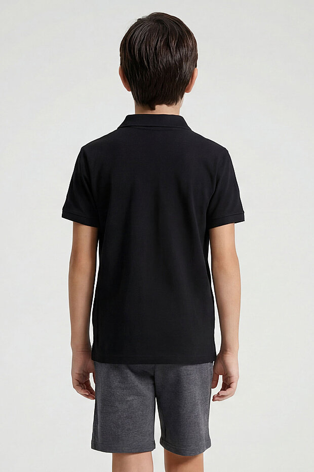 Siyah Polo Yaka Standart Fit Basic Unisex Çocuk T-Shirt - 11330 - 6