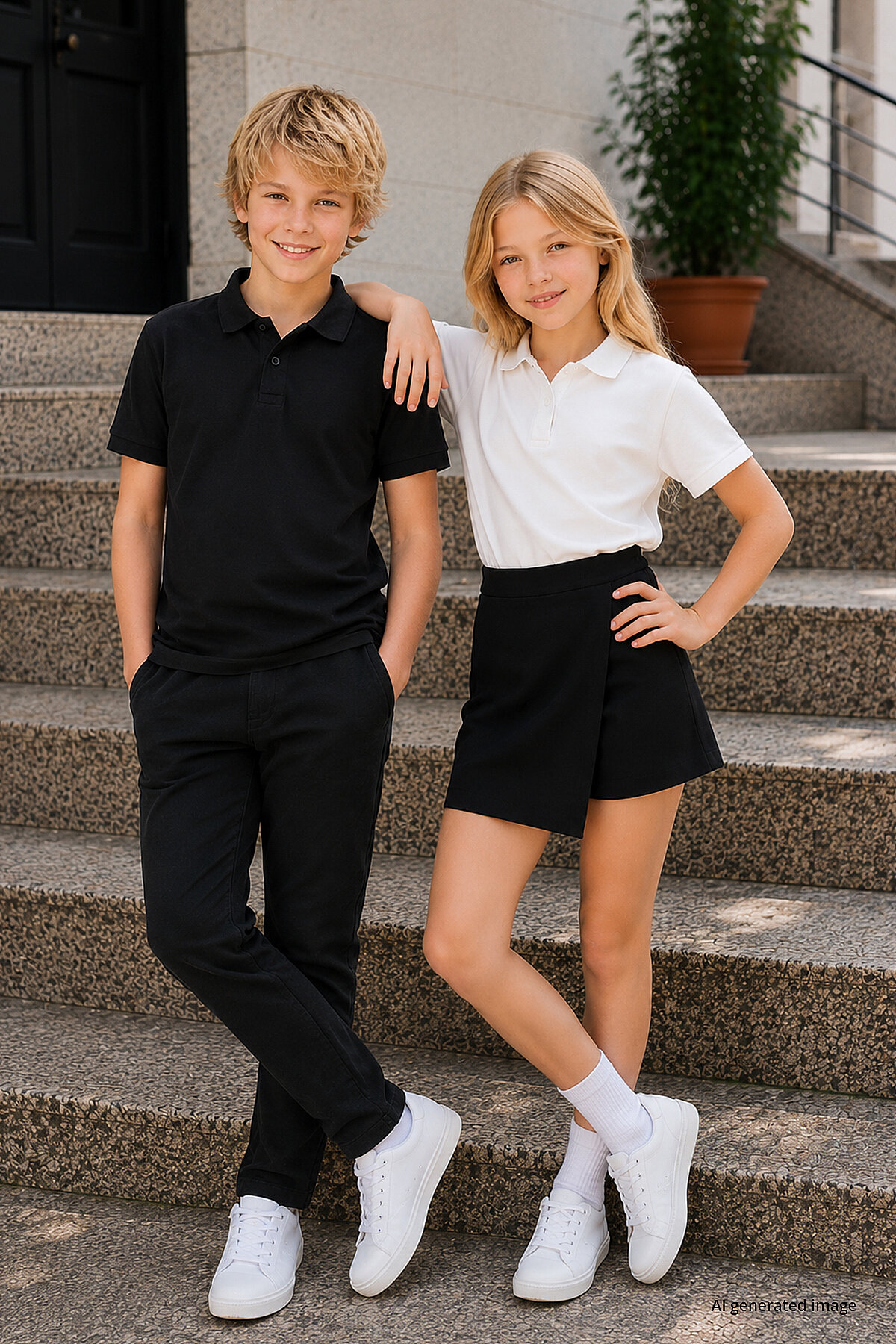 Siyah Polo Yaka Standart Fit Basic Unisex Çocuk T-Shirt - 11330 - TOMMYLIFE