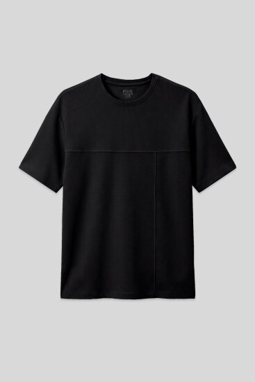 Siyah Waffle İnterlok Yüzeyi Dokulu Oversize Fit Basic Erkek T-Shirt - 88380 