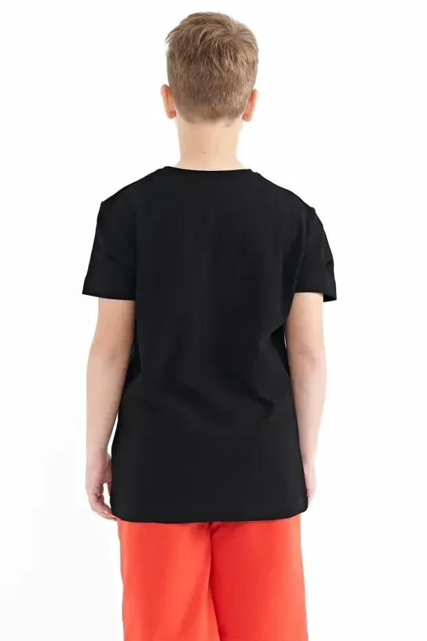 Siyah Yazı Baskılı O Yaka Standart Kalıp Erkek Çocuk T-Shirt - 11119 - 6