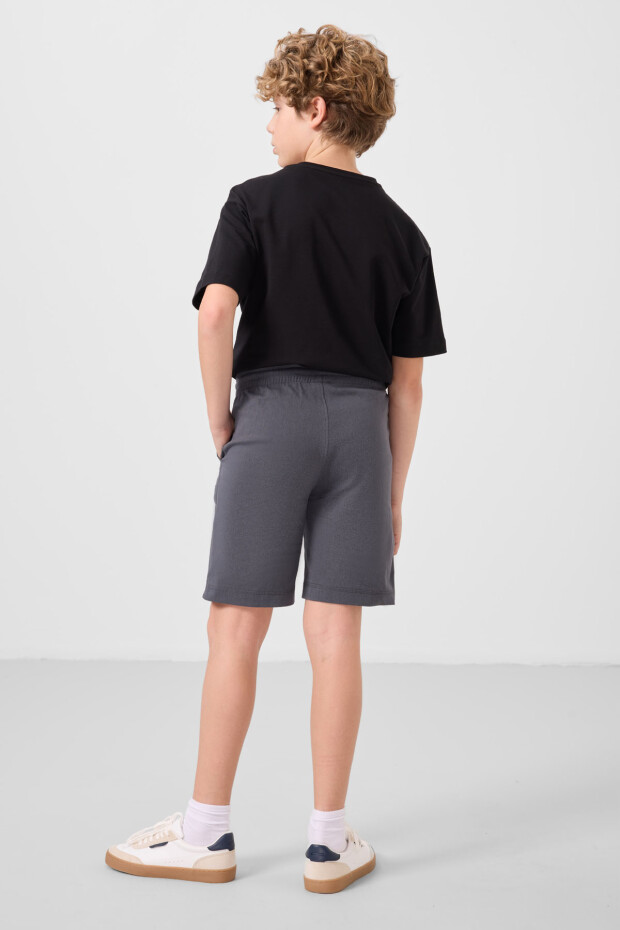 Siyah-Gri Pamuklu Oversize Fit Dokuma Hafif Esnek Chino Erkek Çocuk Şort Takım - 11277 - 7