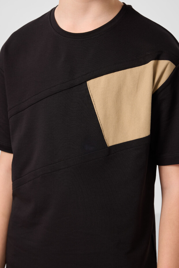 Siyah-Koyu Bej Pamuklu Oversize Fit Dokuma Hafif Esnek Chino Erkek Çocuk Şort Takım - 11275 - 5