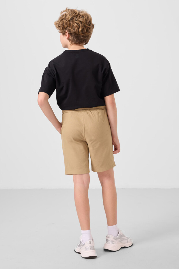 Siyah-Koyu Bej Pamuklu Oversize Fit Dokuma Hafif Esnek Chino Erkek Çocuk Şort Takım - 11279 - 7