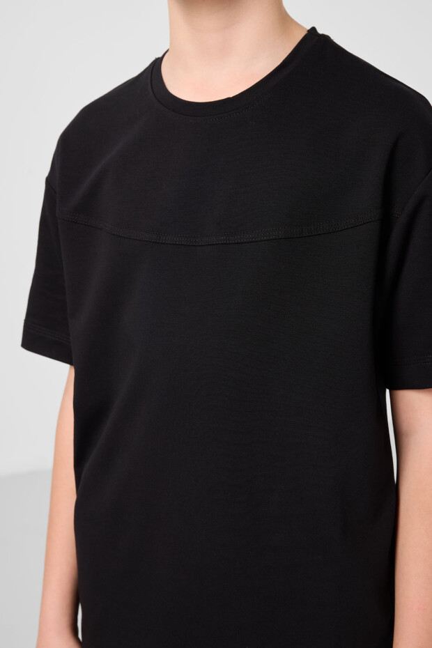 Siyah-Koyu Bej Pamuklu Oversize Fit Dokuma Hafif Esnek Chino Erkek Çocuk Şort Takım - 11279 - 6