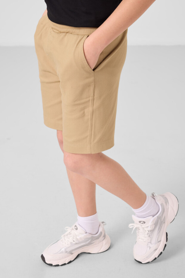 Siyah-Koyu Bej Pamuklu Oversize Fit Dokuma Hafif Esnek Chino Erkek Çocuk Şort Takım - 11279 - 4