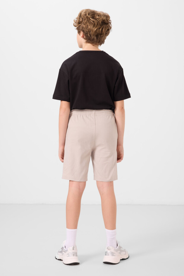 Siyah-Taş Pamuklu Oversize Fit Dokuma Hafif Esnek Chino Erkek Çocuk Şort Takım - 11277 - 7