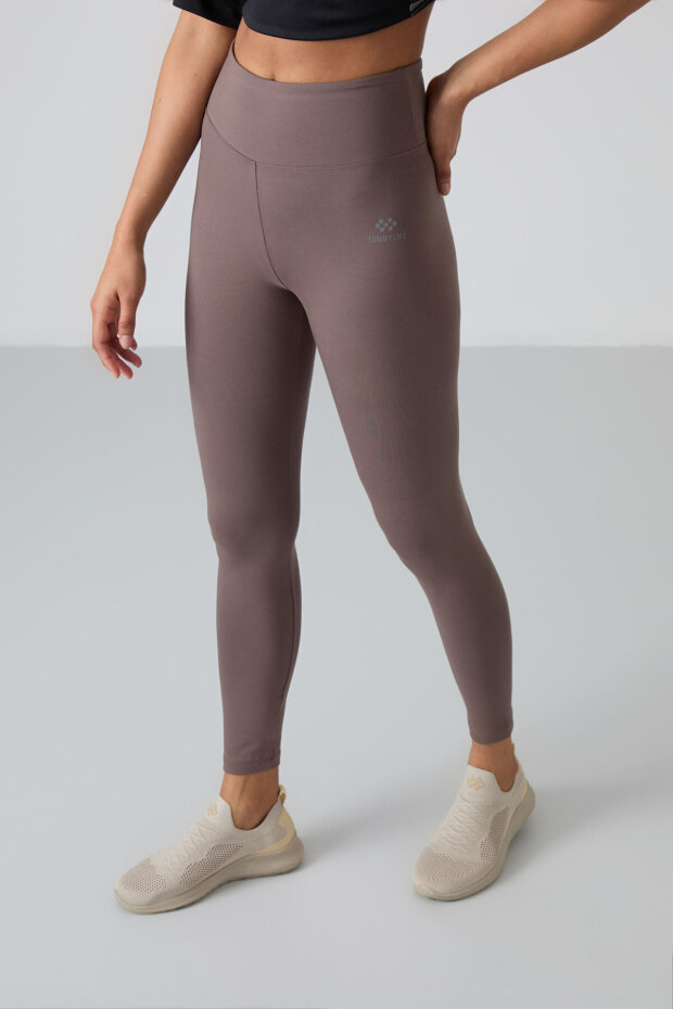 Slim Fit 2'li Paket Kahverengi-Koyu Bej Kadın Tayt - 94011 - 4