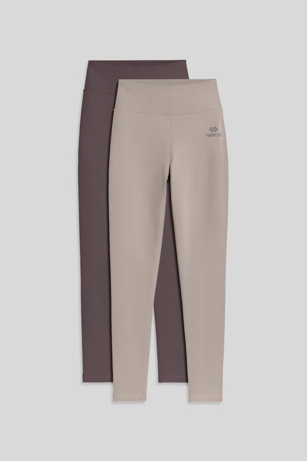 Slim Fit 2'li Paket Kahverengi-Koyu Bej Kadın Tayt - 94011 - 1
