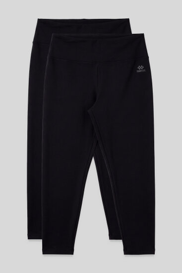 Slim Fit 2'li Paket Siyah Büyük Beden Kadın Tayt - 94650 