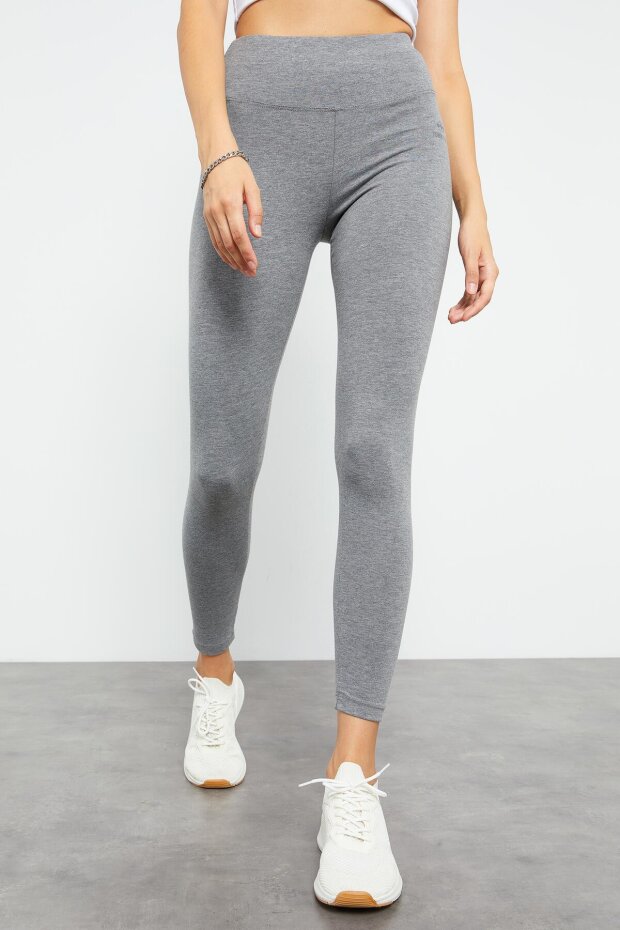 Slim Fit 2'li Paket Siyah-Gri Melanj Kadın Tayt - 94011 - 3