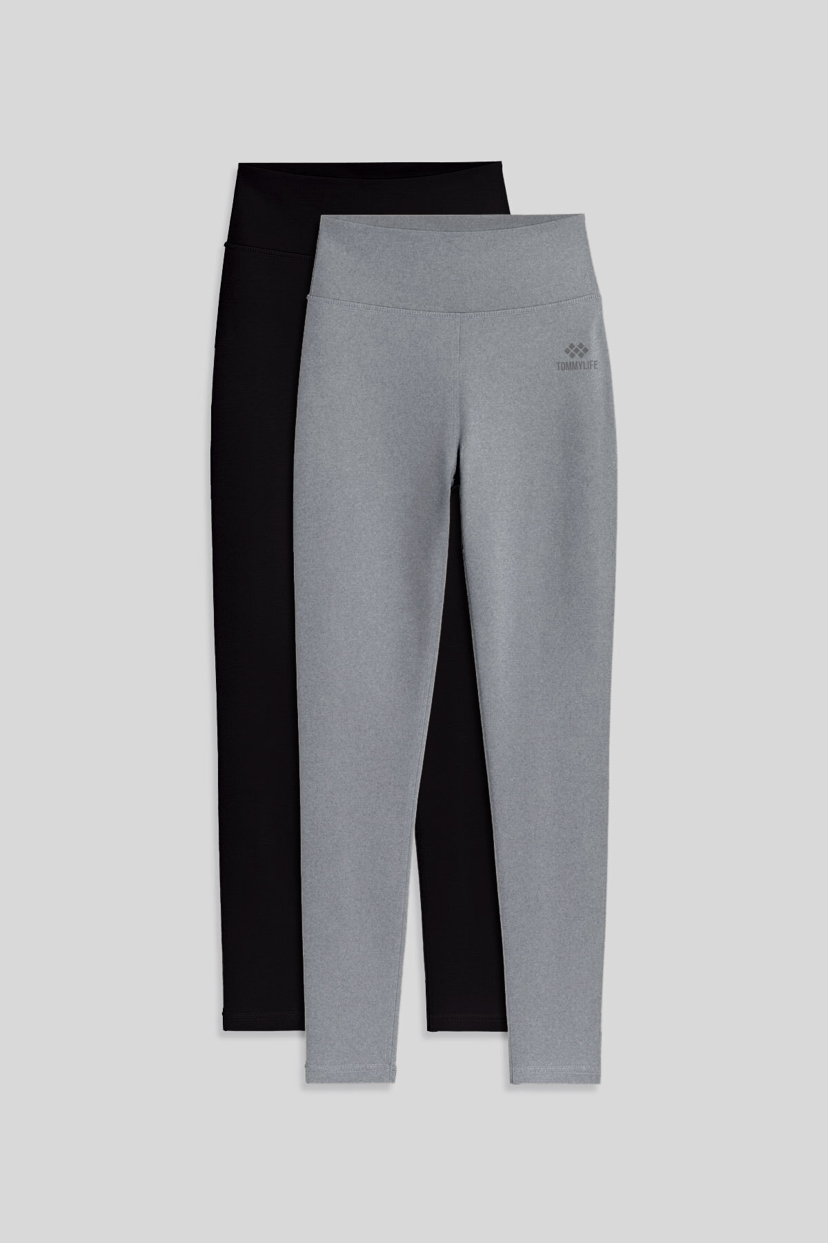 Slim Fit 2'li Paket Siyah-Gri Melanj Kadın Tayt - 94011 - TOMMYLIFE