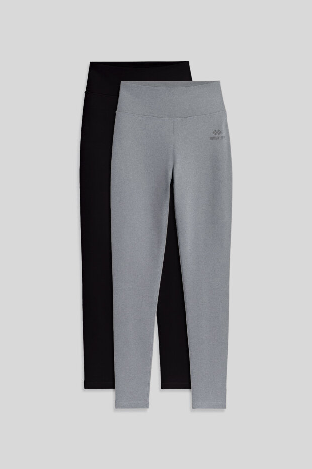Slim Fit 2'li Paket Siyah-Gri Melanj Kadın Tayt - 94011 - 1