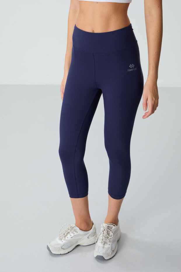 Slim Fit 3'lü Paket İndigo-Gül Kurusu-Kahverengi Kadın Kapri Tayt - 93097 - 6