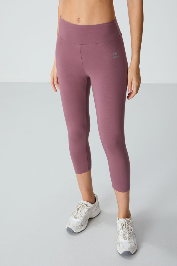 Slim Fit 3'lü Paket İndigo-Gül Kurusu-Kahverengi Kadın Kapri Tayt - 93097 - 5