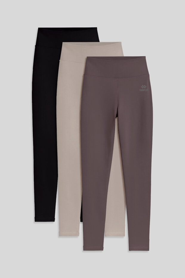 Slim Fit 3'lü Paket Koyu Bej-Kahverengi-Siyah Kadın Tayt - 94011 - 1