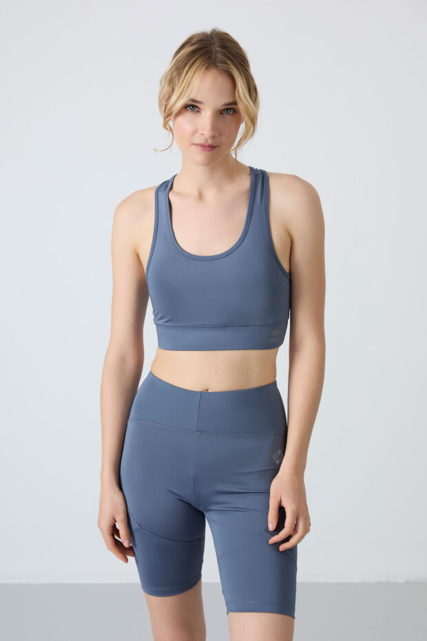 Slim Fit U Yaka 2'li Paket Petrol-Beyaz Kadın Spor Büstiyer - 97120 - 5