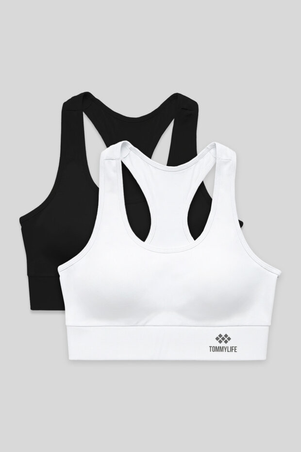 Slim Fit U Yaka 2'li Paket Siyah-Beyaz Kadın Spor Büstiyer - 97120 - 1