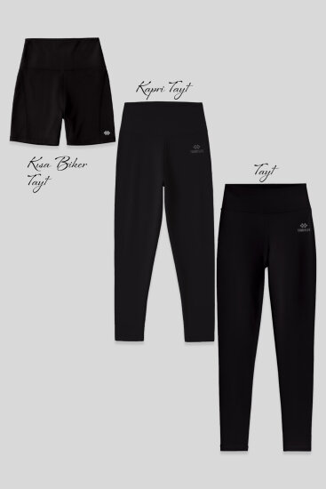 Slim Fit Yüksek Bel 3'lü Paket Siyah Kadın Tayt 
