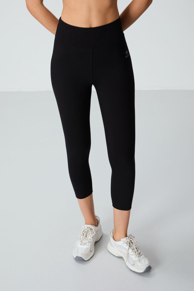 Slim Fit Yüksek Bel 3'lü Paket Siyah Kadın Tayt - 5