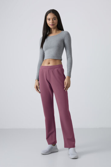 Soft Vişne Yüksek Bel Cepli Rahat Form Klasik Paça Kadın Eşofman Alt - 94584 