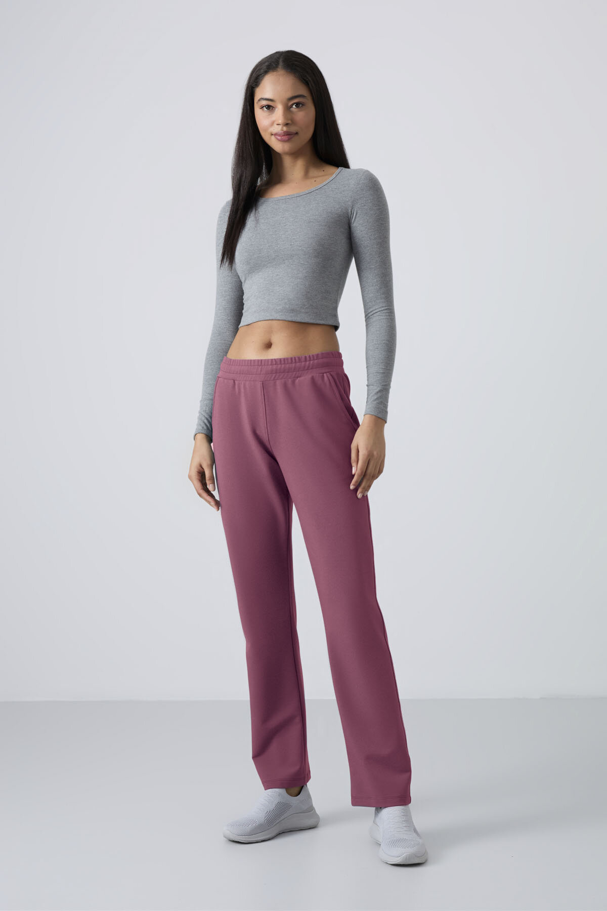 Soft Vişne Yüksek Bel Cepli Rahat Form Klasik Paça Kadın Eşofman Alt - 94584 - TOMMYLIFE