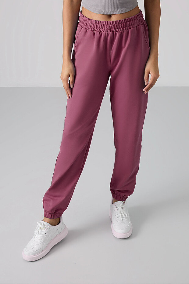 Soft Vişne Cepli Yüksek Bel Rahat Form Lastik Paça Kadın Eşofman Alt - 94583 - 2