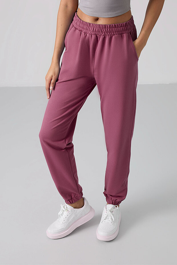 Soft Vişne Cepli Yüksek Bel Rahat Form Lastik Paça Kadın Eşofman Alt - 94583 - 3