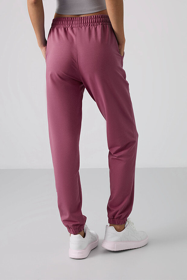 Soft Vişne Cepli Yüksek Bel Rahat Form Lastik Paça Kadın Eşofman Alt - 94583 - 5