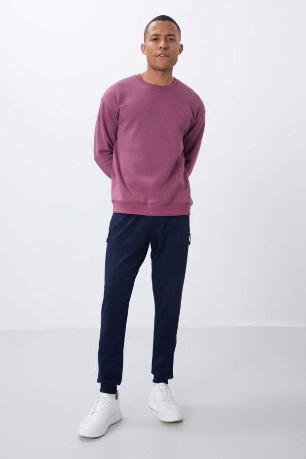 Soft Vişne Pamuklu Kalın İçi Tüylü Yumuşak Dokulu Comfort Fit Nakışlı Erkek Sweatshirt -88418