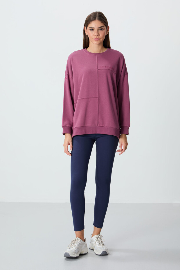 Soft Vişne Kompakt Pamuklu Kalın Pürüzsüz Dokulu O Yaka Oversize Fit Kadın Sweatshirt - 97288 - 4