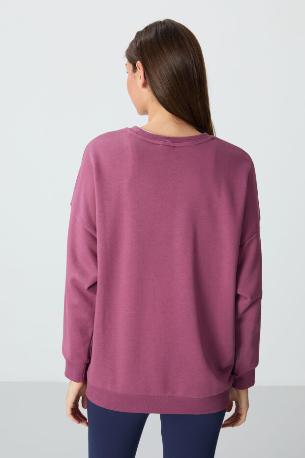 Soft Vişne Kompakt Pamuklu Kalın Pürüzsüz Dokulu O Yaka Oversize Fit Kadın Sweatshirt - 97288 - 7