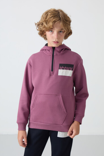 Soft Vişne-Lacivert Pamuklu Kalın İçi Tüylü Standart Fit Baskılı Erkek Çocuk Eşofman Takım - 11246 - TOMMYLIFE (1)